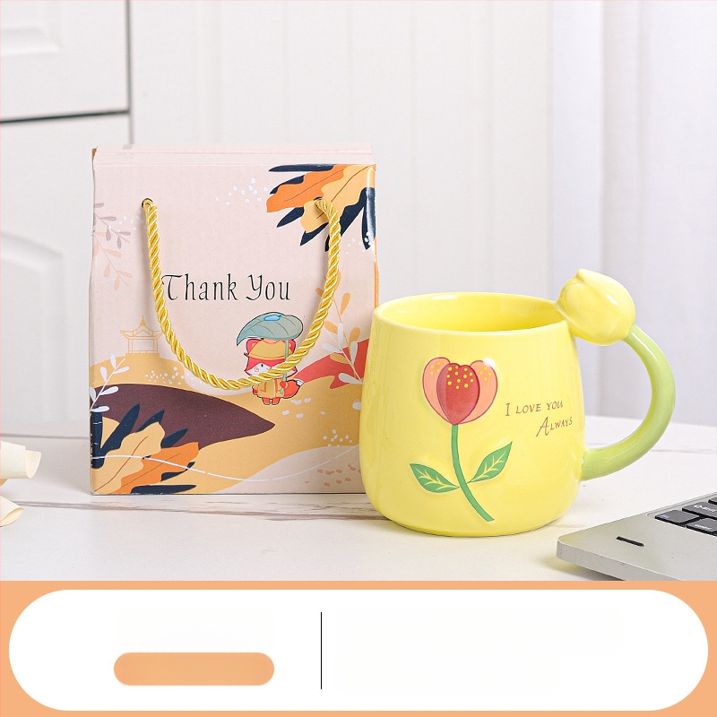 Friss tulipános vizespohár, személyre szabott kerámia bögre, sztereó virágos vizespohár, ajándék otthoni tejespohár