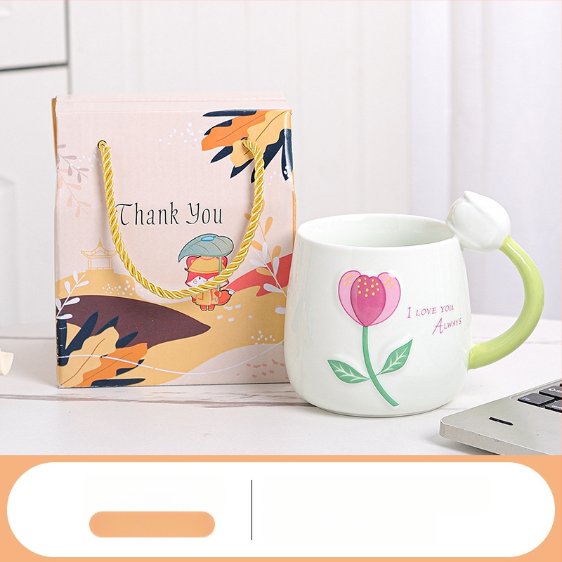 Friss tulipános vizespohár, személyre szabott kerámia bögre, sztereó virágos vizespohár, ajándék otthoni tejespohár