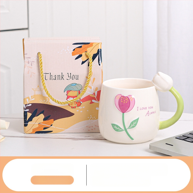 Friss tulipános vizespohár, személyre szabott kerámia bögre, sztereó virágos vizespohár, ajándék otthoni tejespohár