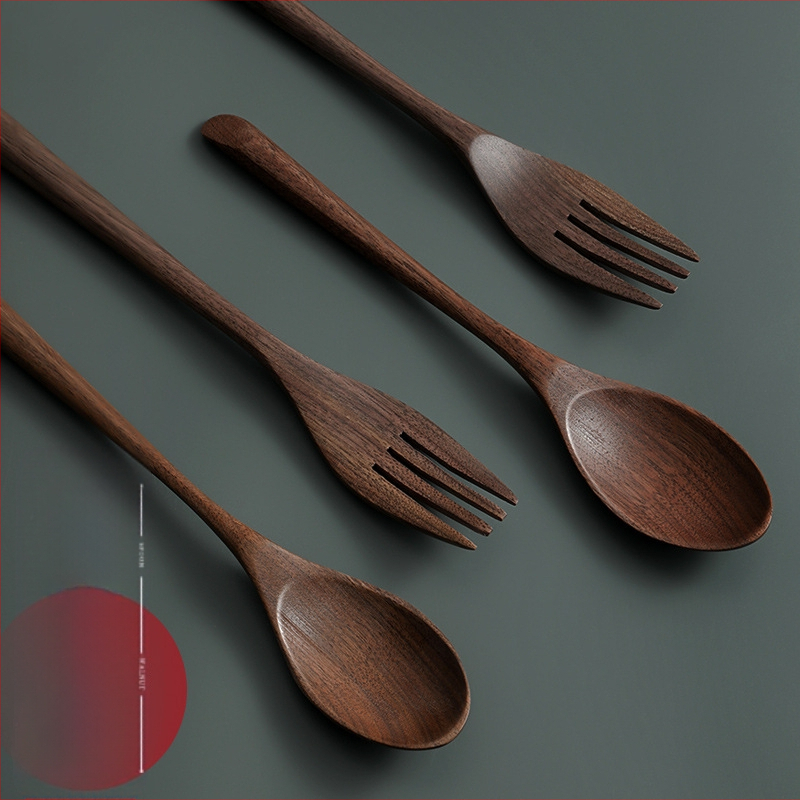 Лъжица за хранене от черен орех, лъжица за супа рамен с дълга дръжка, лъжица за охлюви, лъжица за кафе, комплект дървени лъжици от масивно дърво за домакинство