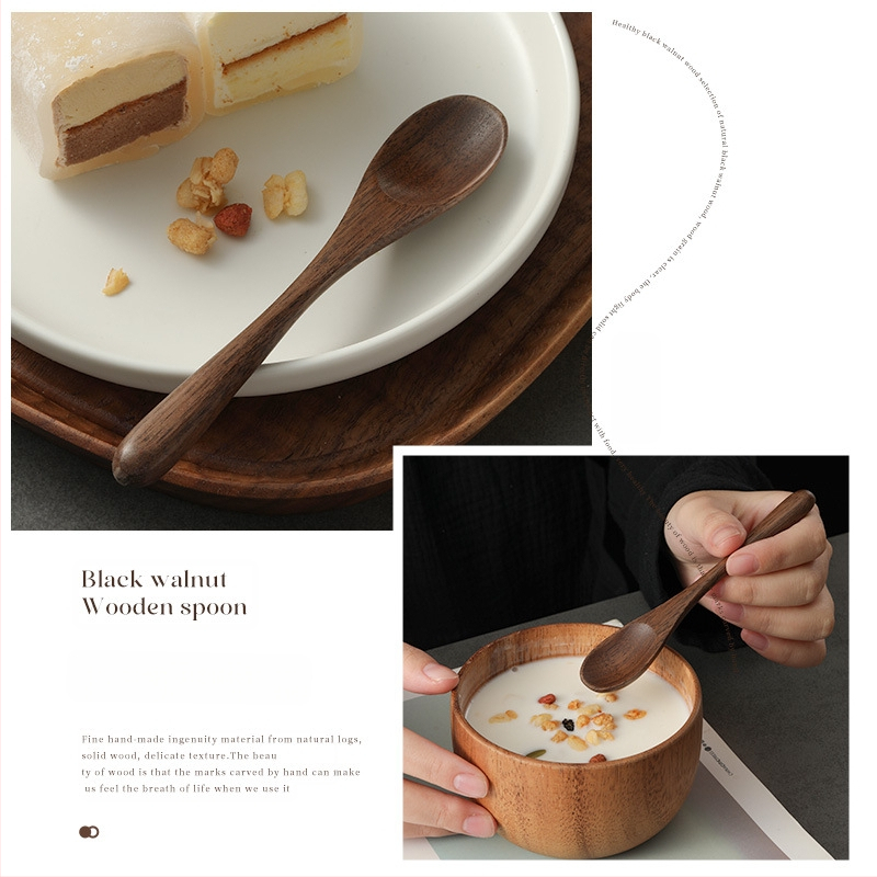 Лъжица за хранене от черен орех, лъжица за супа рамен с дълга дръжка, лъжица за охлюви, лъжица за кафе, комплект дървени лъжици от масивно дърво за домакинство