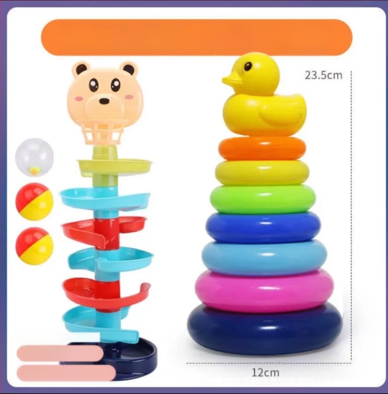 Kūdikių edukacinio intelekto vaivorykštės bokšto žiedas „Jenga“ ankstyvojo ugdymo 0-1-2 metų kūdikių žaislas-stiklinė