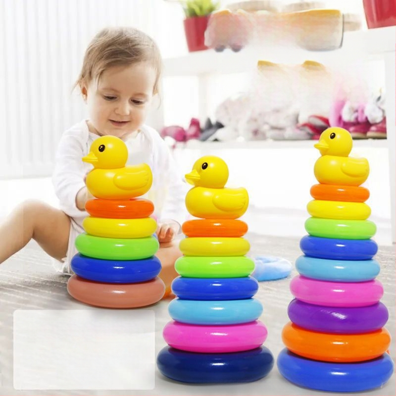 Kūdikių edukacinio intelekto vaivorykštės bokšto žiedas „Jenga“ ankstyvojo ugdymo 0-1-2 metų kūdikių žaislas-stiklinė