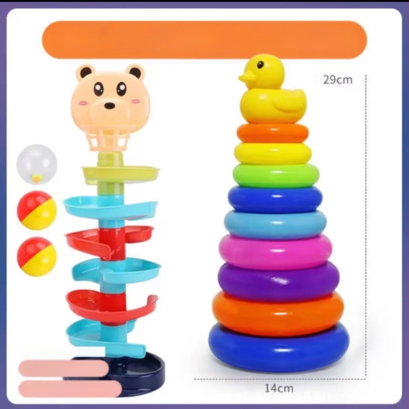 Kūdikių edukacinio intelekto vaivorykštės bokšto žiedas „Jenga“ ankstyvojo ugdymo 0-1-2 metų kūdikių žaislas-stiklinė