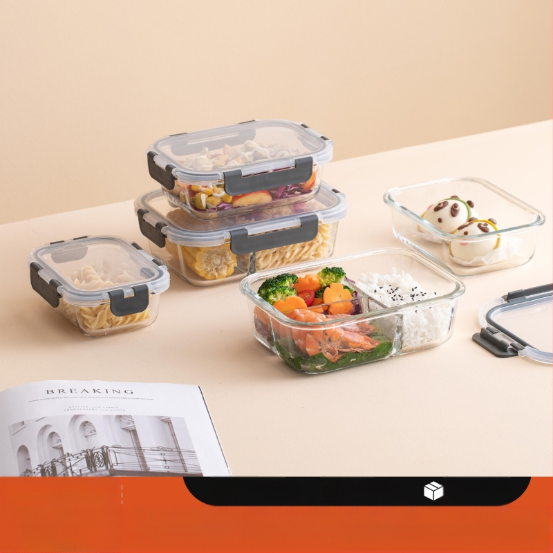 Piiriülene klaasist lõunasöögikarp sobib mikrolaineahju, nõudepesumasina, kontoritöötajatega, millel on riisi värskena hoidmise kauss külmkapis