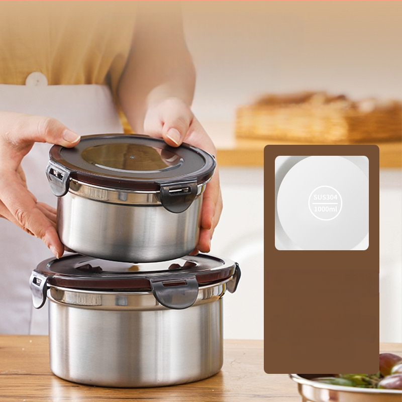 304 roostevabast terasest krõbedaks toidukvaliteediga ümmargune suletud lõunasöögikarp lõunasöögikarp külmkapi hoiukarp puuviljakrõpsu jaoks