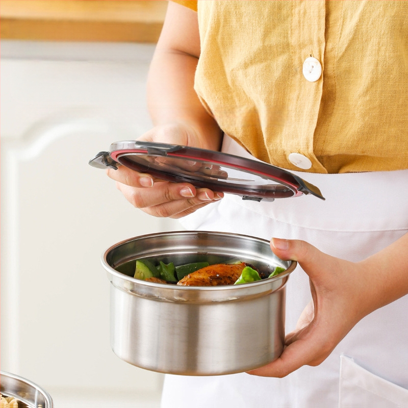 304 roostevabast terasest krõbedaks toidukvaliteediga ümmargune suletud lõunasöögikarp lõunasöögikarp külmkapi hoiukarp puuviljakrõpsu jaoks