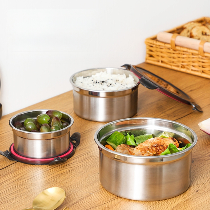 304 roostevabast terasest krõbedaks toidukvaliteediga ümmargune suletud lõunasöögikarp lõunasöögikarp külmkapi hoiukarp puuviljakrõpsu jaoks