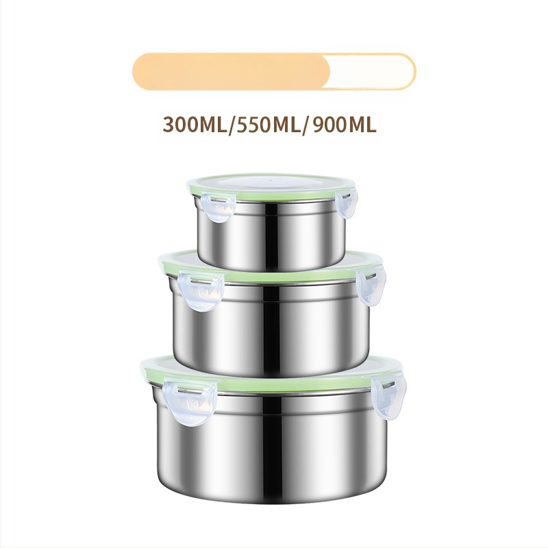 304 roostevabast terasest krõbedaks toidukvaliteediga ümmargune suletud lõunasöögikarp lõunasöögikarp külmkapi hoiukarp puuviljakrõpsu jaoks