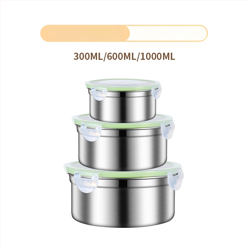 304 roostevabast terasest krõbedaks toidukvaliteediga ümmargune suletud lõunasöögikarp lõunasöögikarp külmkapi hoiukarp puuviljakrõpsu jaoks