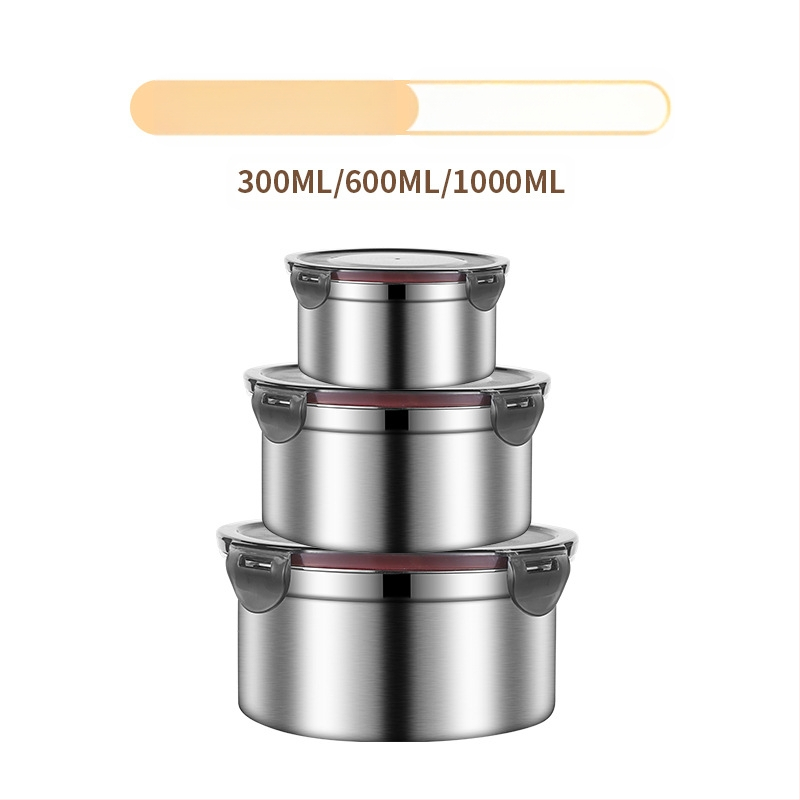 304 roostevabast terasest krõbedaks toidukvaliteediga ümmargune suletud lõunasöögikarp lõunasöögikarp külmkapi hoiukarp puuviljakrõpsu jaoks