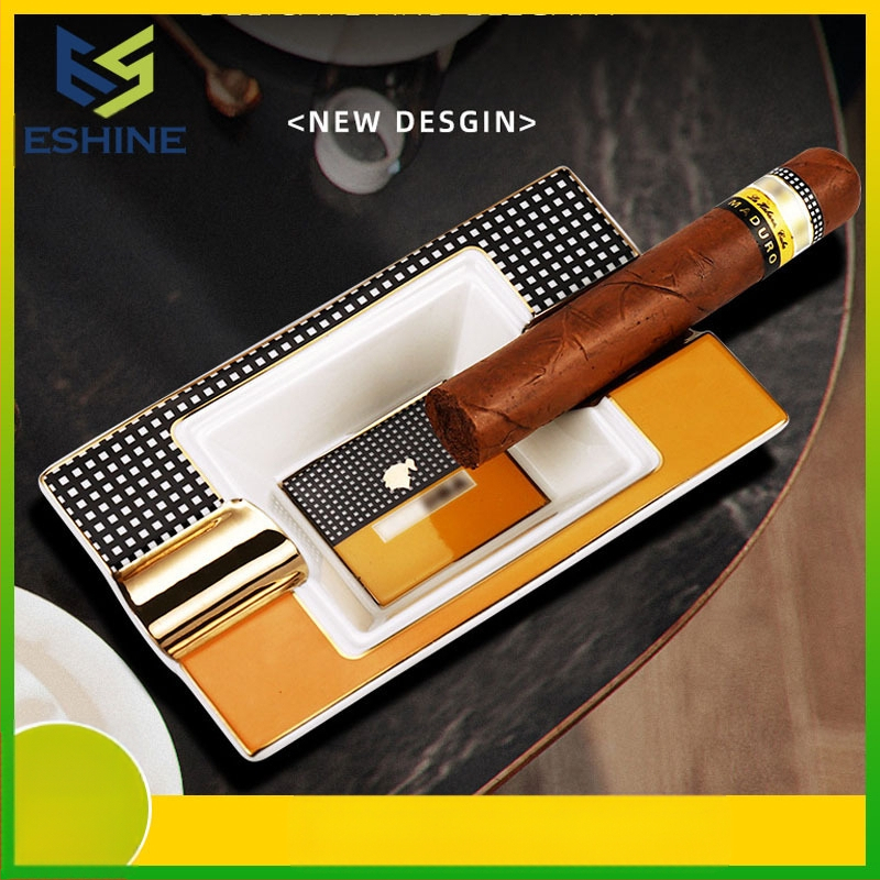 Prabangi, lengva ir prabangi cigarų peleninė, dviguba anga, plona kaulinė, porceliano peleninė, stačiakampė, keraminė cigarų indų klubo puošmena