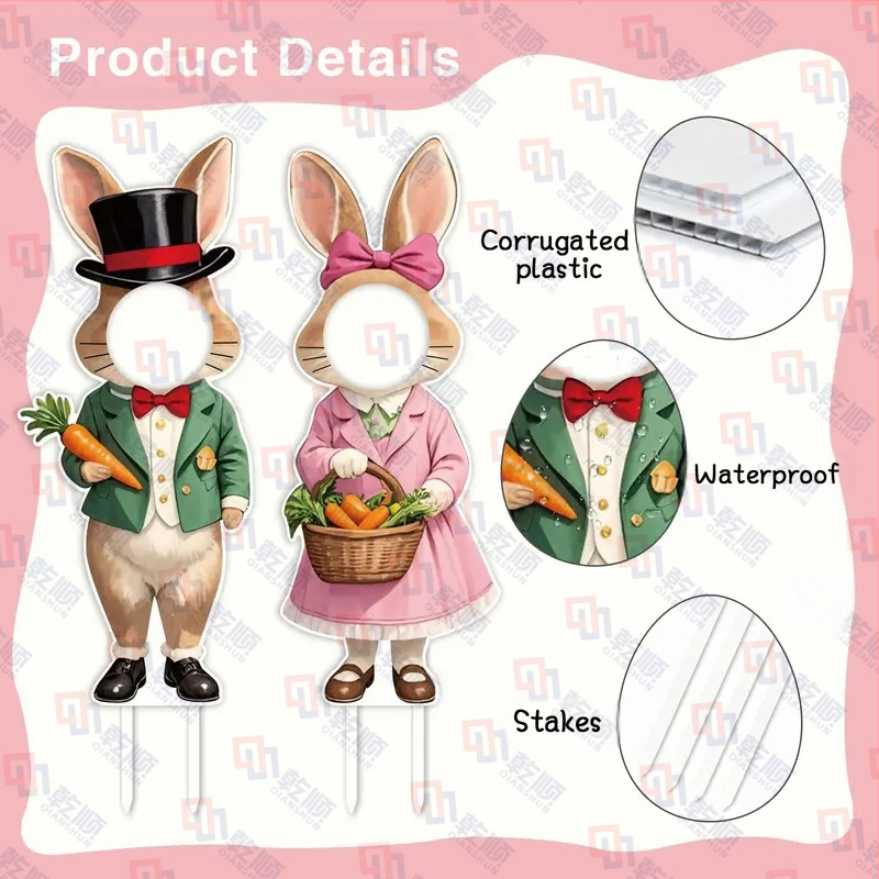 2 lihavõtteaia silti, suur plastmassist lihavõttejänese murukaunistus maasse