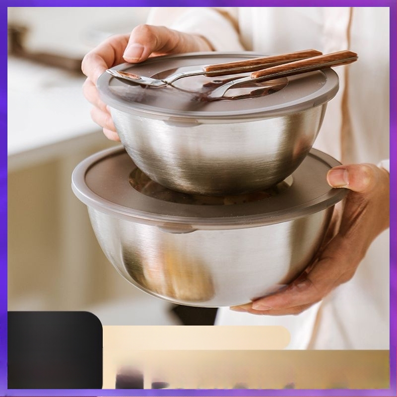 ⇘ 304 nerūdijančio plieno daugiafunkcis virimo ir tešlos maišymo dubuo, buitinis korėjietiško stiliaus auksinis salotų dubuo su skale kiaušiniams plakti