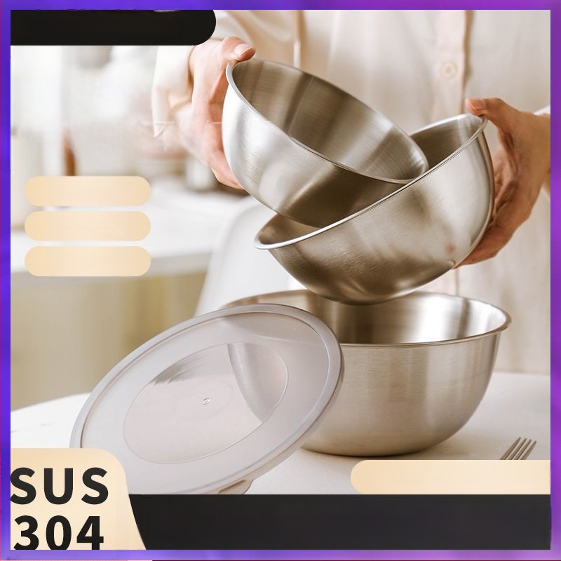 ⇘ 304 nerūdijančio plieno daugiafunkcis virimo ir tešlos maišymo dubuo, buitinis korėjietiško stiliaus auksinis salotų dubuo su skale kiaušiniams plakti