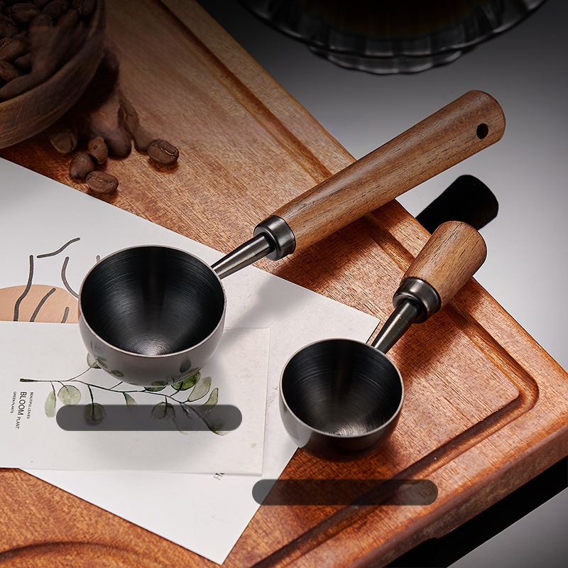 Pähklipuust käepidemega kohvilusikas, pika käepidemega, lühikese käepidemega kohvi mõõtelusikas, 304 roostevabast terasest kohviubade erimõõtelusikas, 1530 ml