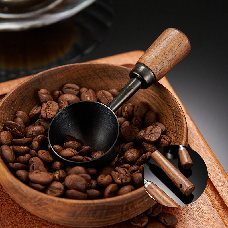 Pähklipuust käepidemega kohvilusikas, pika käepidemega, lühikese käepidemega kohvi mõõtelusikas, 304 roostevabast terasest kohviubade erimõõtelusikas, 1530 ml