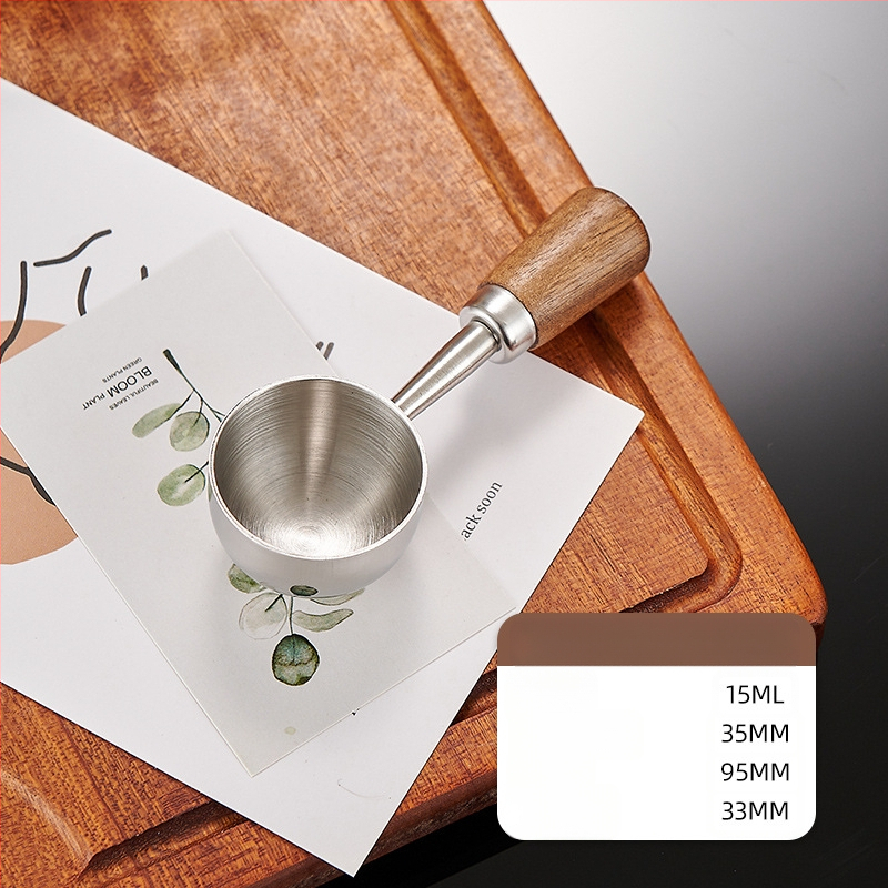 Pähklipuust käepidemega kohvilusikas, pika käepidemega, lühikese käepidemega kohvi mõõtelusikas, 304 roostevabast terasest kohviubade erimõõtelusikas, 1530 ml