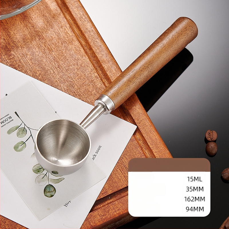 Pähklipuust käepidemega kohvilusikas, pika käepidemega, lühikese käepidemega kohvi mõõtelusikas, 304 roostevabast terasest kohviubade erimõõtelusikas, 1530 ml