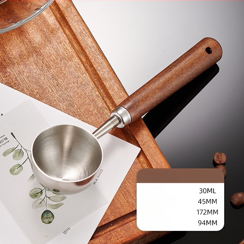 Pähklipuust käepidemega kohvilusikas, pika käepidemega, lühikese käepidemega kohvi mõõtelusikas, 304 roostevabast terasest kohviubade erimõõtelusikas, 1530 ml
