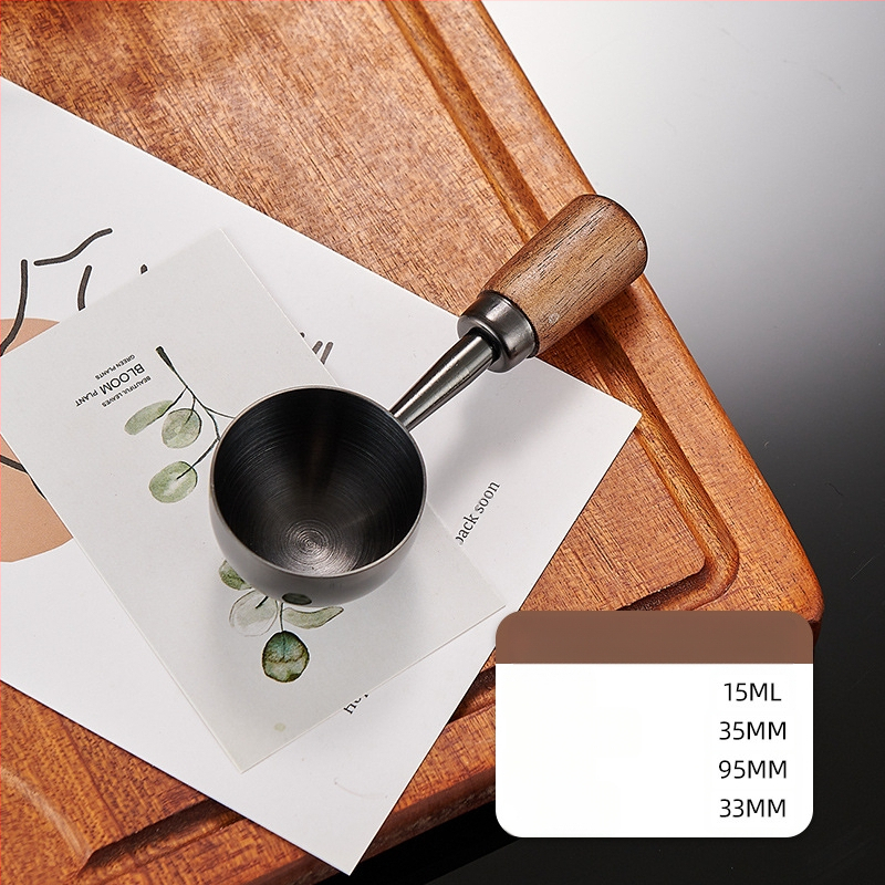 Pähklipuust käepidemega kohvilusikas, pika käepidemega, lühikese käepidemega kohvi mõõtelusikas, 304 roostevabast terasest kohviubade erimõõtelusikas, 1530 ml