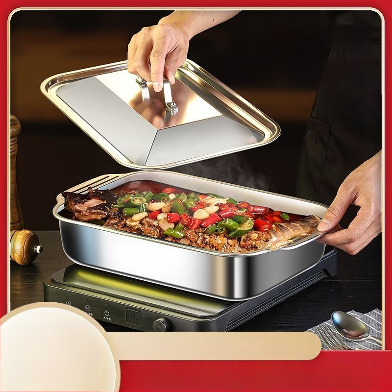 Roostevabast terasest grillitud kalataldrik, ristkülikukujuline majapidamise sügav taldrik, kaubanduslik grillplaat, spetsiaalne mittenakkuv plaat induktsioonpliidile