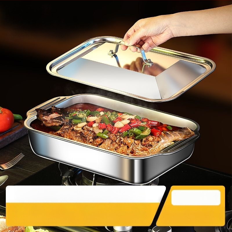 Roostevabast terasest grillitud kalataldrik, ristkülikukujuline majapidamise sügav taldrik, kaubanduslik grillplaat, spetsiaalne mittenakkuv plaat induktsioonpliidile