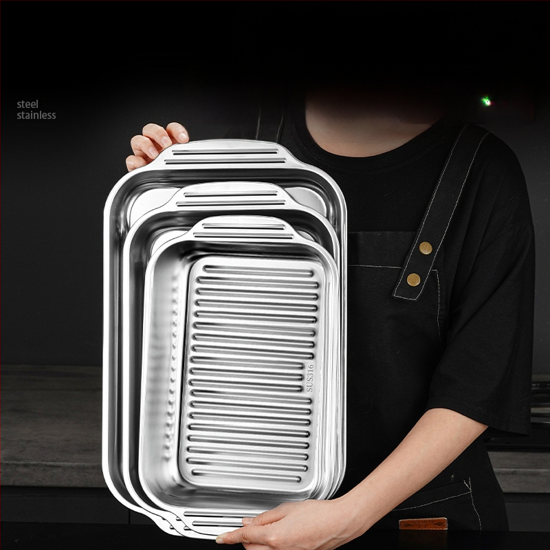 Roostevabast terasest grillitud kalataldrik, ristkülikukujuline majapidamise sügav taldrik, kaubanduslik grillplaat, spetsiaalne mittenakkuv plaat induktsioonpliidile