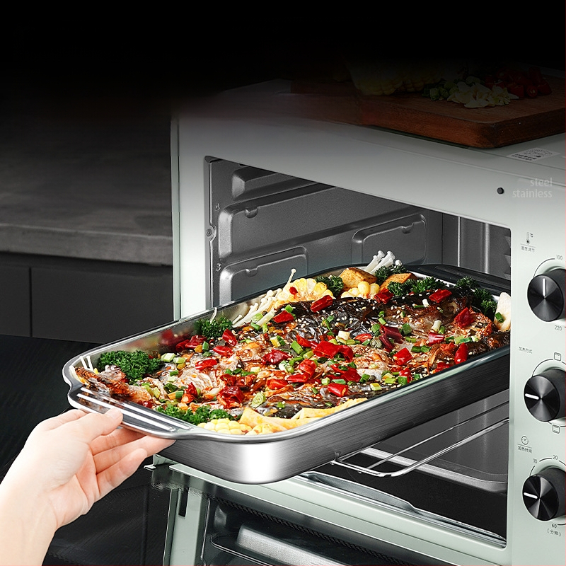 Roostevabast terasest grillitud kalataldrik, ristkülikukujuline majapidamise sügav taldrik, kaubanduslik grillplaat, spetsiaalne mittenakkuv plaat induktsioonpliidile