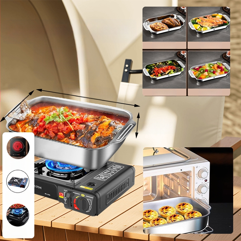 Roostevabast terasest grillitud kalataldrik, ristkülikukujuline majapidamise sügav taldrik, kaubanduslik grillplaat, spetsiaalne mittenakkuv plaat induktsioonpliidile