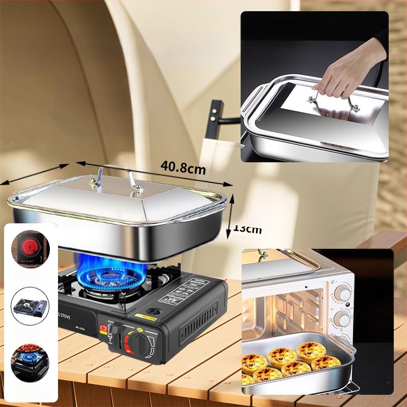 Roostevabast terasest grillitud kalataldrik, ristkülikukujuline majapidamise sügav taldrik, kaubanduslik grillplaat, spetsiaalne mittenakkuv plaat induktsioonpliidile