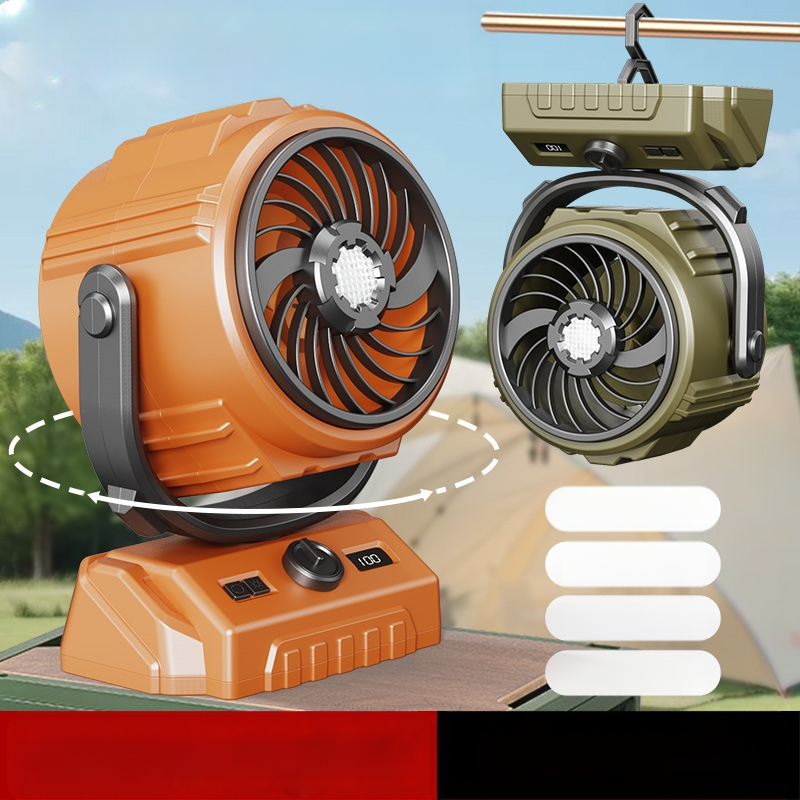 Naujas lauko ventiliatorius, 100 pavarų didelės spartos purtymo galvutės lauko ventiliatorius, 6 colių apšvietimas, skaitmeninis ekranas, didelės talpos kempingo ventiliatorius