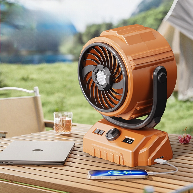 Naujas lauko ventiliatorius, 100 pavarų didelės spartos purtymo galvutės lauko ventiliatorius, 6 colių apšvietimas, skaitmeninis ekranas, didelės talpos kempingo ventiliatorius
