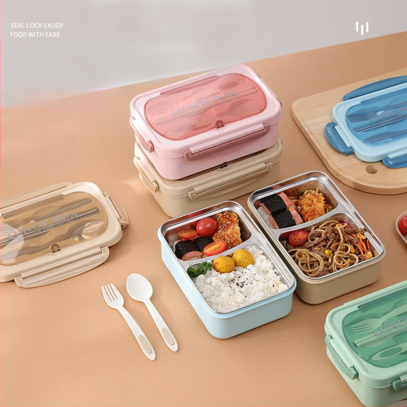 304 roostevabast terasest isoleeritud õpilaste lõunasöögikarp tööle kaasaskantav suletud võrega bento-karbi lõunasöögikarp logoga trükkimisega