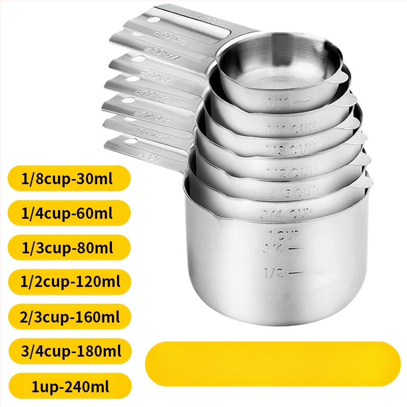 „Amazon“ kepimo nerūdijančio plieno matavimo puodelis, 7 dalių rinkinys su kreipiamuoju antgaliu, kepimo šaukšto skalės matavimo šaukšto puodelis