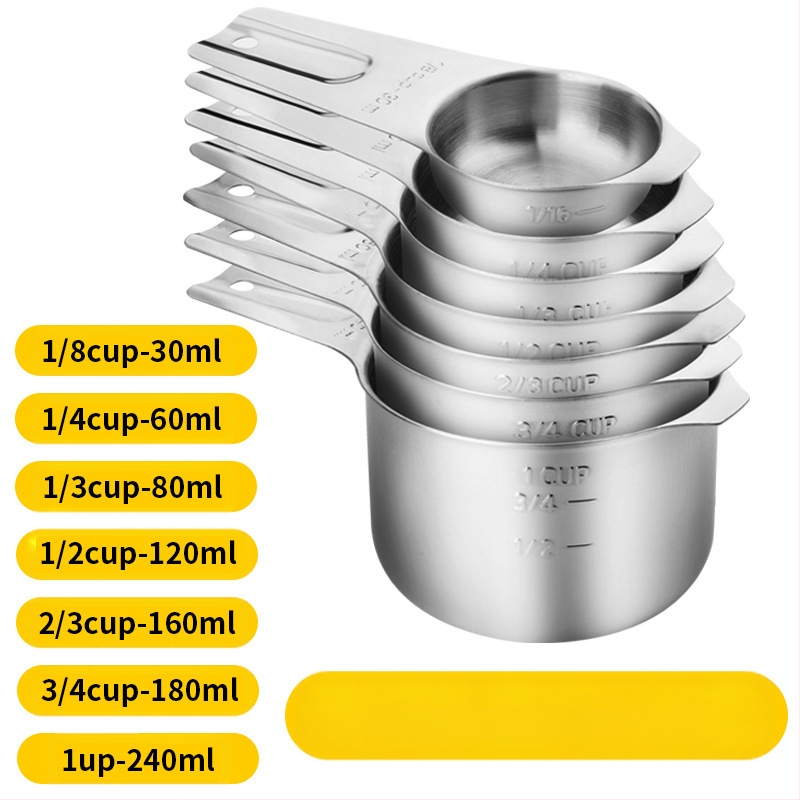 „Amazon“ kepimo nerūdijančio plieno matavimo puodelis, 7 dalių rinkinys su kreipiamuoju antgaliu, kepimo šaukšto skalės matavimo šaukšto puodelis