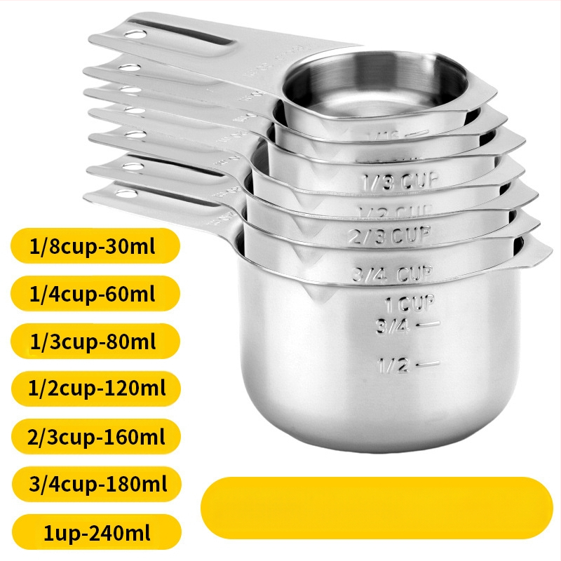 „Amazon“ kepimo nerūdijančio plieno matavimo puodelis, 7 dalių rinkinys su kreipiamuoju antgaliu, kepimo šaukšto skalės matavimo šaukšto puodelis
