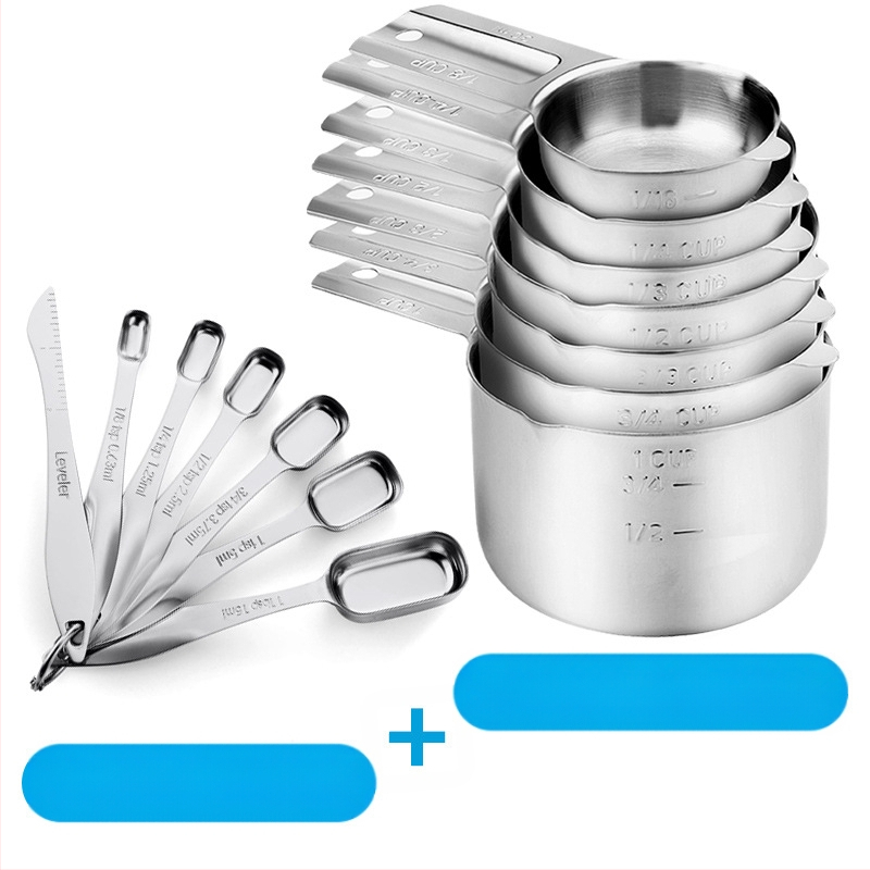 „Amazon“ kepimo nerūdijančio plieno matavimo puodelis, 7 dalių rinkinys su kreipiamuoju antgaliu, kepimo šaukšto skalės matavimo šaukšto puodelis