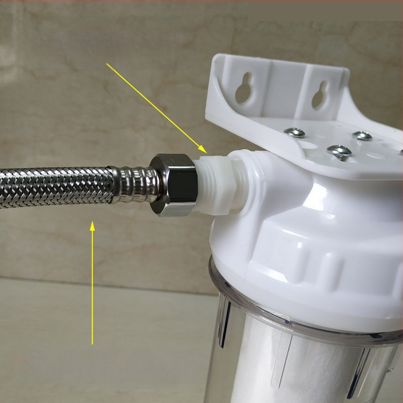 Филтър за пречистване на вода, чешмяна вода, PP памучен филтърен елемент, 10-инчов универсален преден 2-точков PE тръбен домакински 4-точков воден филтър