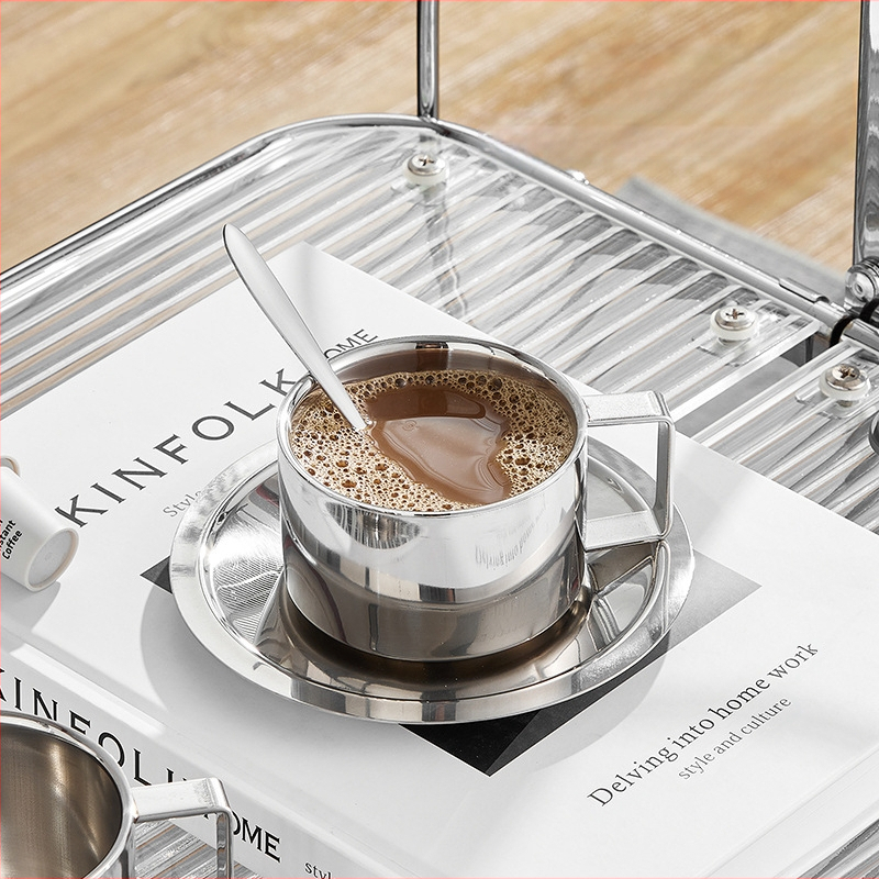 304 roostevabast terasest Euroopa stiilis kohvitass, paksendatud kahekihiline soojusisolatsioon, katlakivivastane tass majapidamiseks, kontorisse mõeldud mugav kohvitass