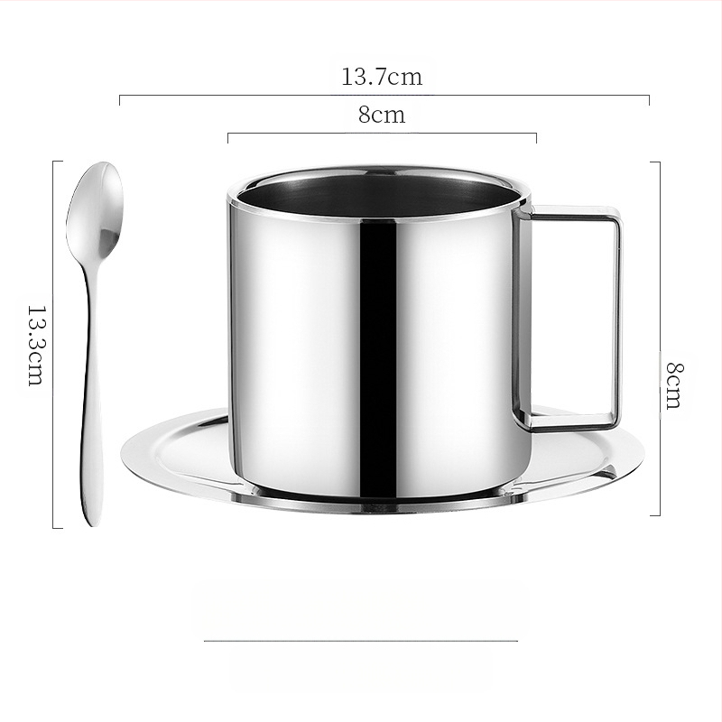 304 roostevabast terasest Euroopa stiilis kohvitass, paksendatud kahekihiline soojusisolatsioon, katlakivivastane tass majapidamiseks, kontorisse mõeldud mugav kohvitass