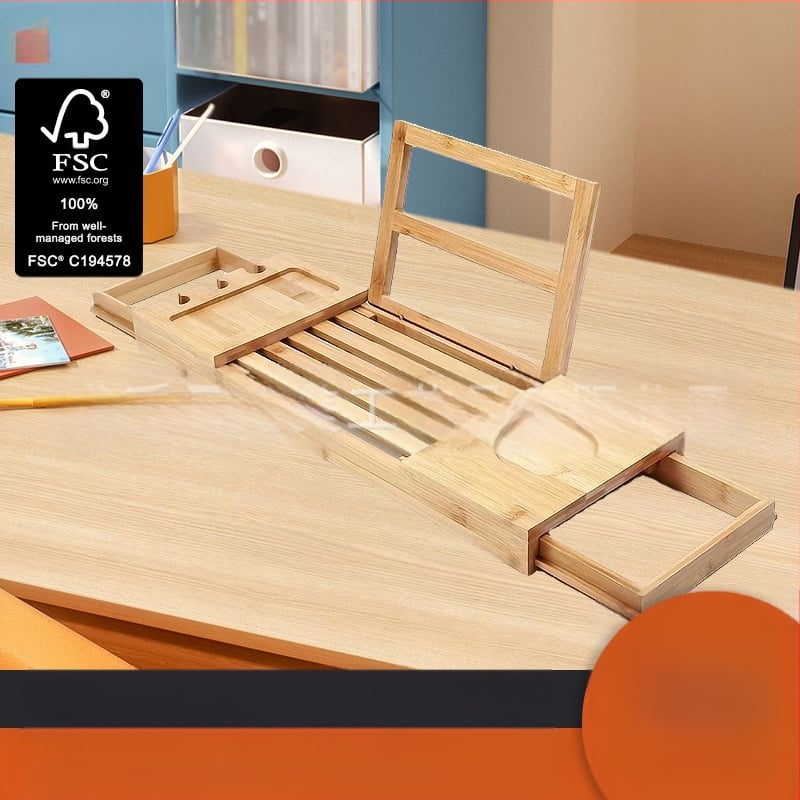 Vidinis bambukinis teleskopinis vonios stovas su stalčiumi, vonios kambario laikymo lentynėlė, plokščias vonios laikiklis, vonios laikymo lenta