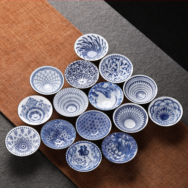 Mėlynai baltas porceliano arbatos puodelis, keraminis kung fu mažas arbatos puodelis, vieno puodelio arbatos rinkinys, arbatos puodelio kostiumas, arbatos dubuo, arbatos puodelis