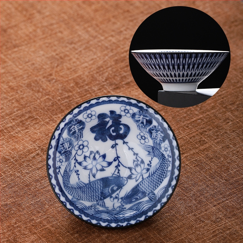 Mėlynai baltas porceliano arbatos puodelis, keraminis kung fu mažas arbatos puodelis, vieno puodelio arbatos rinkinys, arbatos puodelio kostiumas, arbatos dubuo, arbatos puodelis