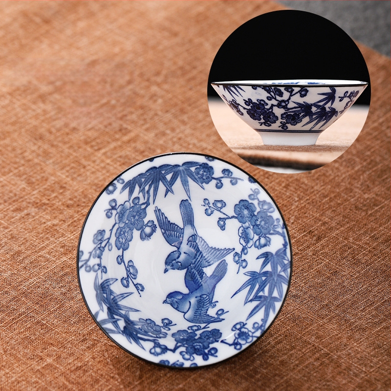 Mėlynai baltas porceliano arbatos puodelis, keraminis kung fu mažas arbatos puodelis, vieno puodelio arbatos rinkinys, arbatos puodelio kostiumas, arbatos dubuo, arbatos puodelis