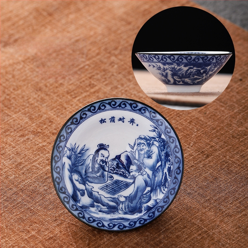 Mėlynai baltas porceliano arbatos puodelis, keraminis kung fu mažas arbatos puodelis, vieno puodelio arbatos rinkinys, arbatos puodelio kostiumas, arbatos dubuo, arbatos puodelis