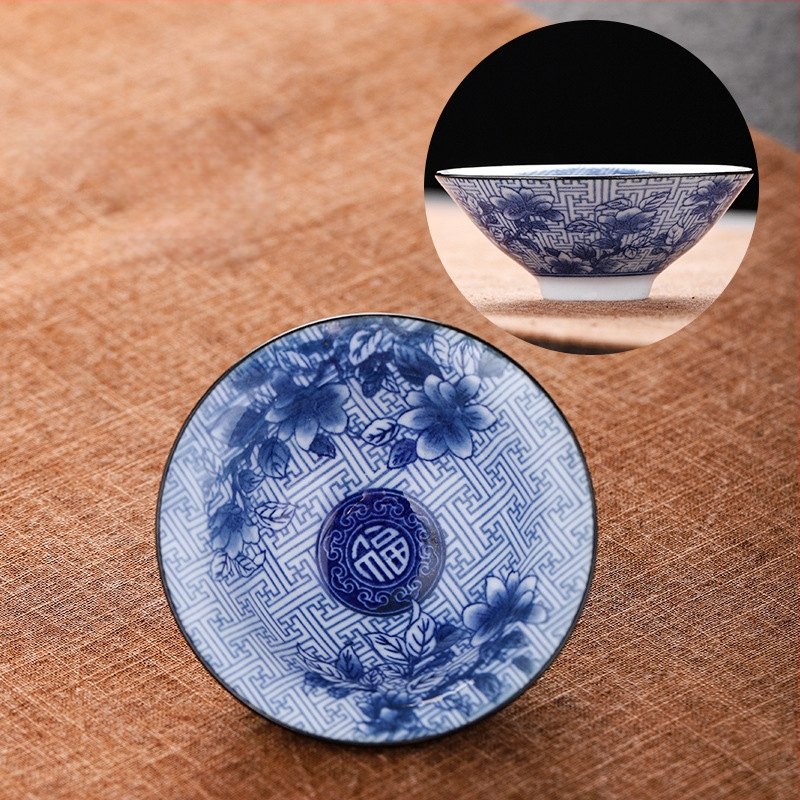 Mėlynai baltas porceliano arbatos puodelis, keraminis kung fu mažas arbatos puodelis, vieno puodelio arbatos rinkinys, arbatos puodelio kostiumas, arbatos dubuo, arbatos puodelis