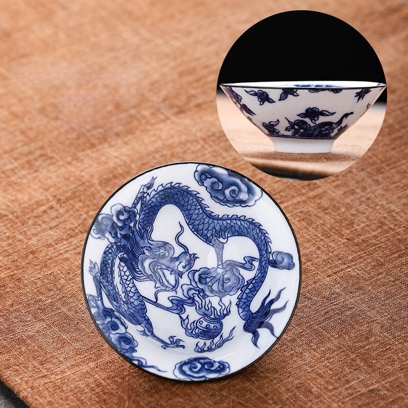 Mėlynai baltas porceliano arbatos puodelis, keraminis kung fu mažas arbatos puodelis, vieno puodelio arbatos rinkinys, arbatos puodelio kostiumas, arbatos dubuo, arbatos puodelis