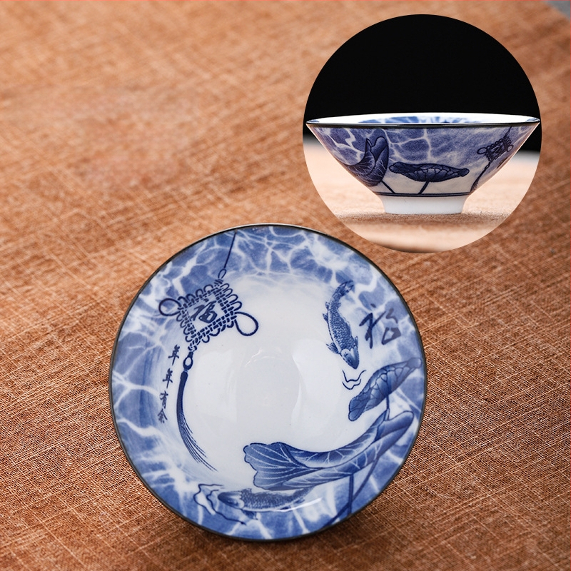 Mėlynai baltas porceliano arbatos puodelis, keraminis kung fu mažas arbatos puodelis, vieno puodelio arbatos rinkinys, arbatos puodelio kostiumas, arbatos dubuo, arbatos puodelis