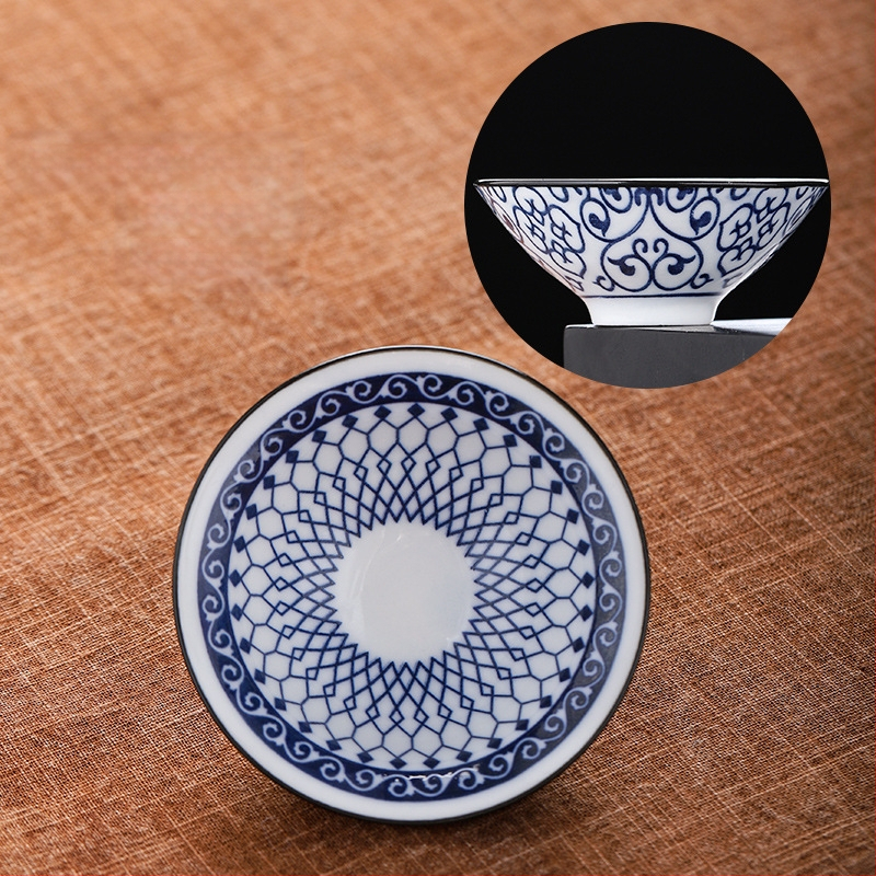 Mėlynai baltas porceliano arbatos puodelis, keraminis kung fu mažas arbatos puodelis, vieno puodelio arbatos rinkinys, arbatos puodelio kostiumas, arbatos dubuo, arbatos puodelis